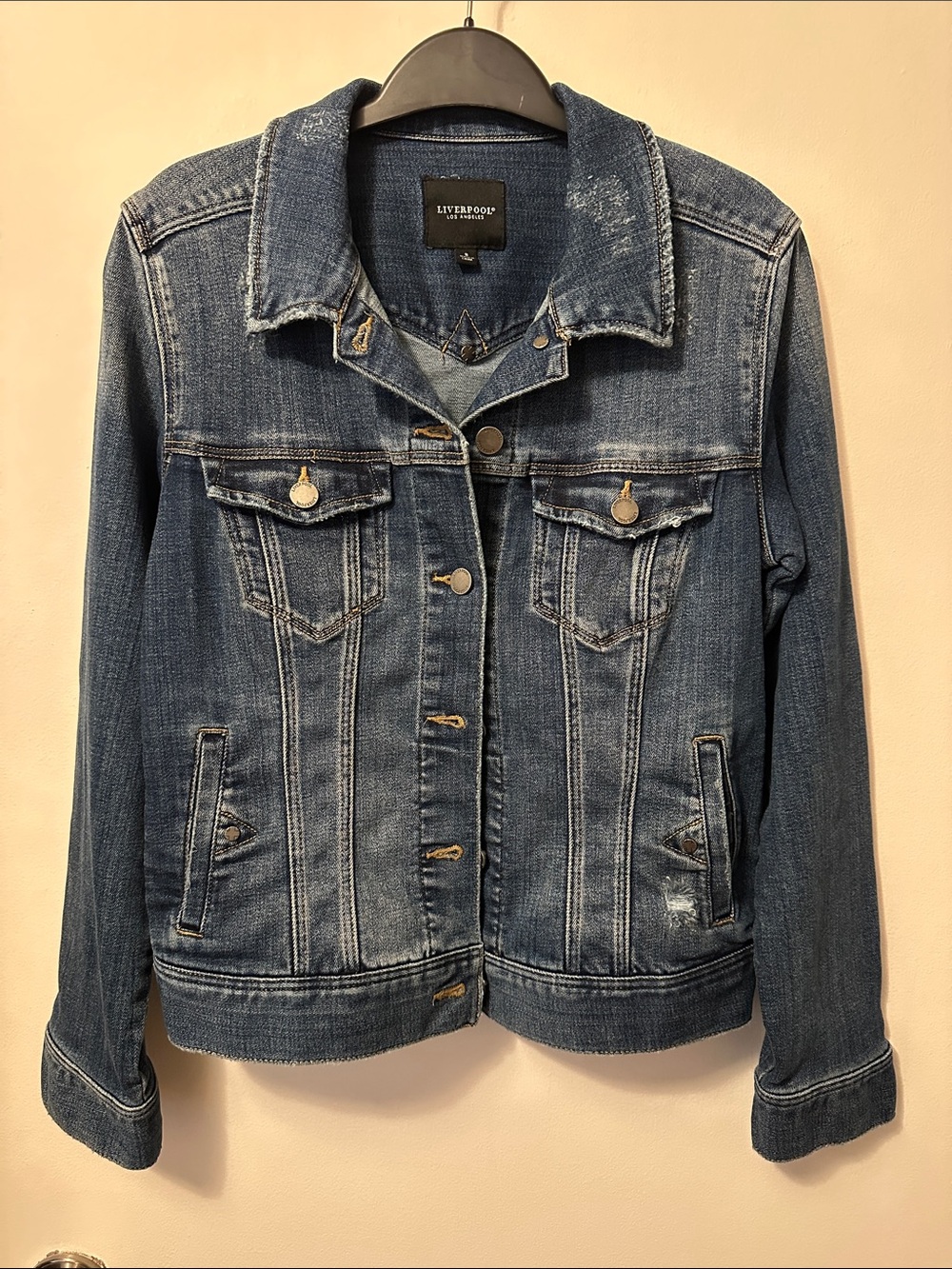 Liverpool Women's Distressed Medium Blue Denim Jacket